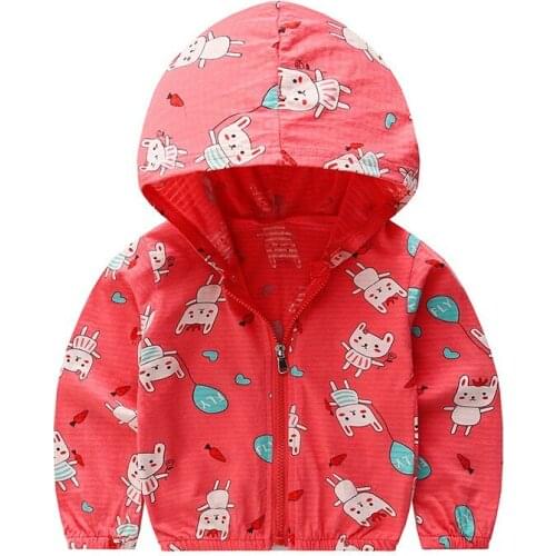 Pink Print Rabbit Girl Sun-protective Clothing Children Summer Clothes Thin Coat Fashion Cotton Hooded Long Sleeve Coat