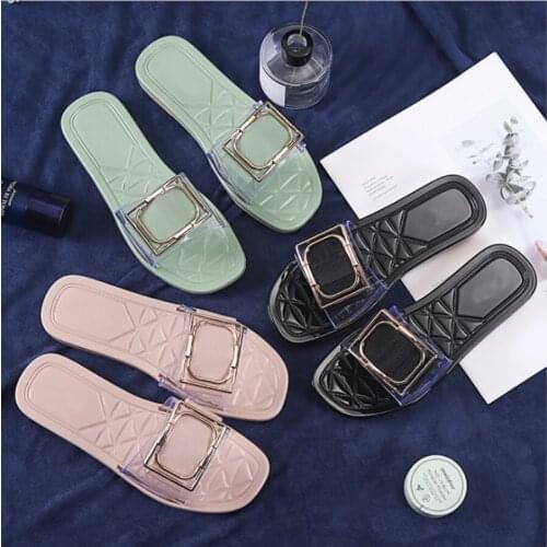 Summer Ladies Slippers Zapatos De Mujer Fashion Crystal Beach Slippers Flat Shoes Ladies Slippers Flip Flops Open Toe