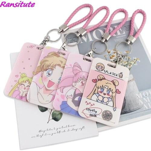 Ransitute R1605 Kawaii Moon Girl Anime Lanyard Card Holder Student Hanging Neck Phone Lanyard Badge Subway Access Card Holder