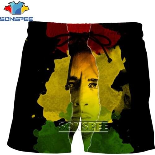 SONSPEE 3D Bob Marley Singer Printed Shorts Reggae Hip Hop Street Casual Beach Fashion Mens Fun Sports Pants Oversized Clothing