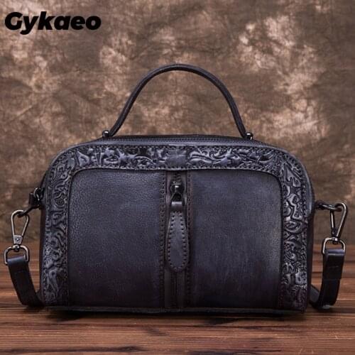 High Quality Genuine Leather Bags for Women Cowhide Top Handle Tote Bags Embossed Handbag Retro Crossbody Shoulder Messenger Bag