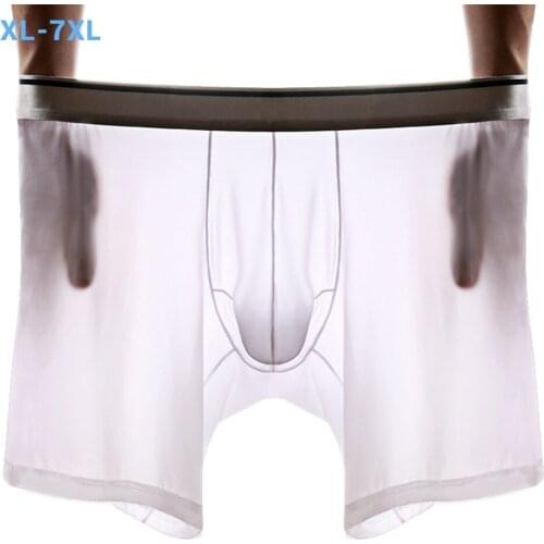 Shionf 2pcs Ultra Thin Mens underwear Ice Silk Cooling Boxer men Scrotum Support Anti Friction long leg 7XL Soft Panties