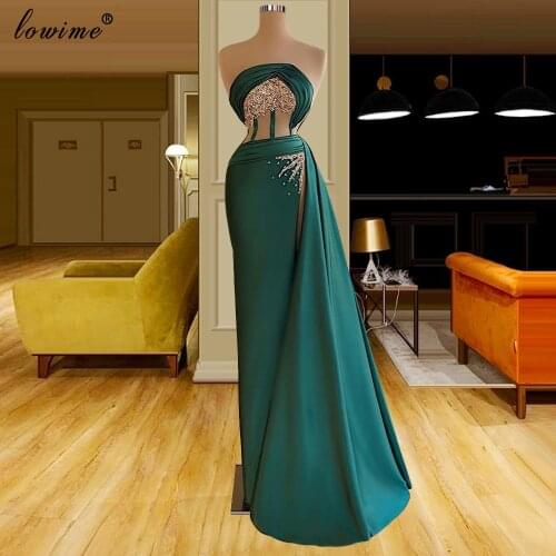 Vintage Green Long Evening Dresses Strapeless Arabic Evening Gowns For Women Beach Cocktail Party Dresses Vestidos De Fiesta