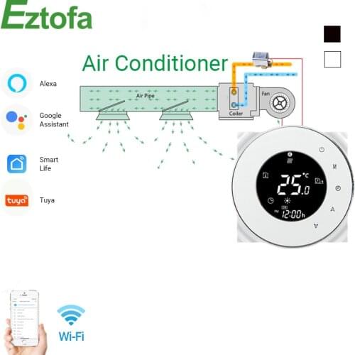 WiFi Smart Touch Thermostat Temperature Controller For 2/4 Pipe Central Air Conditioner 3 Speed Fan Coil Unit Control