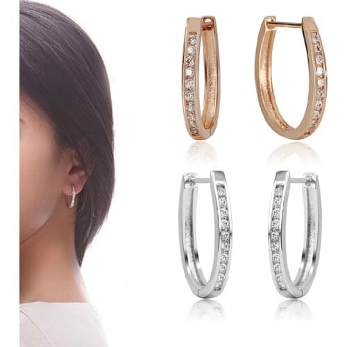 New Arrival best friends Crystal inlaid Silver-Color earings U shape stud earrings for women white zircon earrings