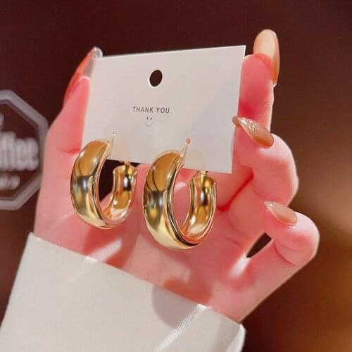 Minimalist Brand Hoop Circle Earrings Woman 2021 New Vintage Gold Color Korean Metal Statement Big Earrings Accessories Brincos