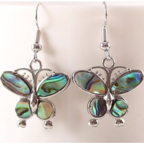 Women Jewelrly Butterfly Beads Natural Blue New Zealand Abalone Shell Dangle Earrings 1Pair U221