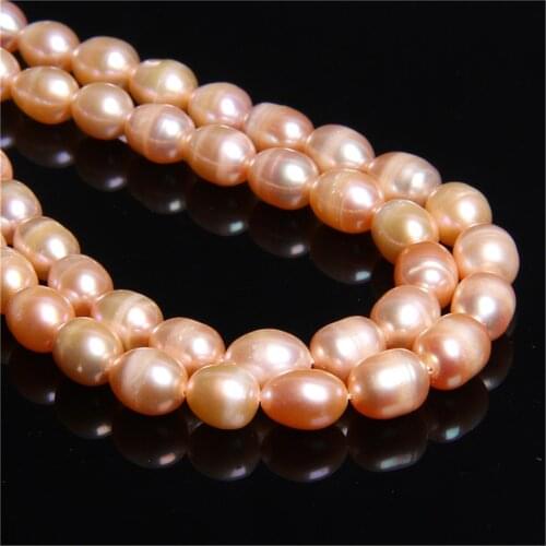 Gold Natural Pearls 9-10mm Freshwater Pearl Beads Rice Shape Loose Beads For DIY Bracelet Necklace Jewelry Making14" Wholesale