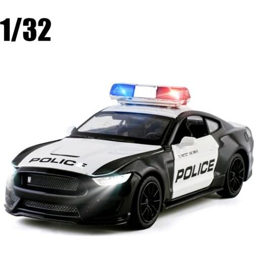 1:32 Supercar Ford Mustang Shelby GT350 Police Model Car Alloy Pull Back 4 Open Door Childrens Gifts Toys