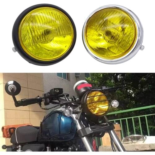 1 Pcs Motorcycle Retro Headlight Motorbike Transparent / Yellow Lens Halogen Round Front Headlamp Fit For Harley CG125 GN125