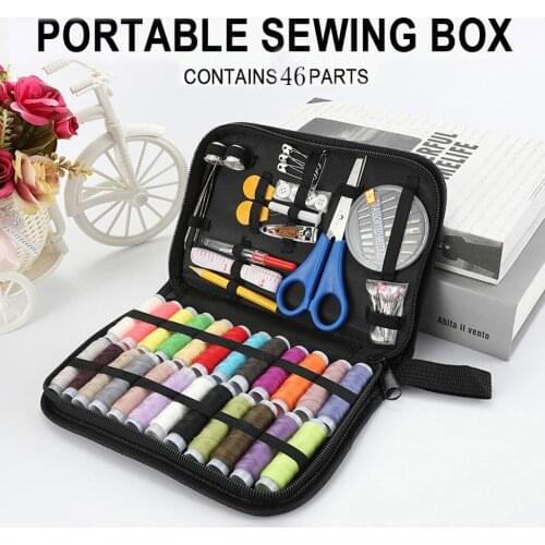 1 Box Sewing Kit Thread Threader Needle Tape Measure Scissor Storage Box Sewings Sets 46/27 PCS Home Portable Sewings Supplies