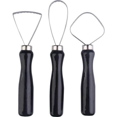 Useful 3 Pcs Wood Pottery Clay Sculpture Big Loop Tool with Steel Flat Wire High Quality