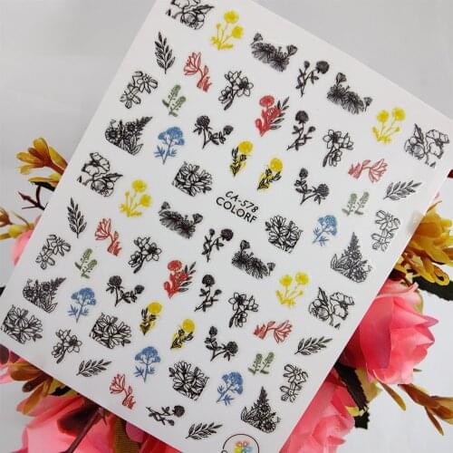 3D Nail Art sticker Peel Off Sliders Geometric Floret Flowers Nail Decoraciones Foil adhesive Design Manicure Accessories