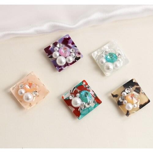 4pcs Korean Style inlaid Imitation Pearl Earrings For Women zircon rendering geometric arc resin with hole pendant accessories
