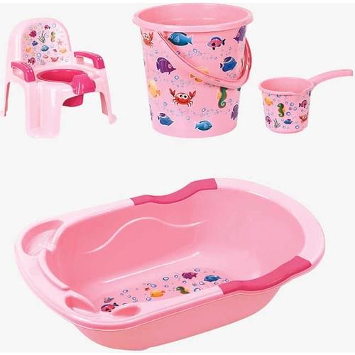 Fish Pattern 5 Piece Baby Bath Set Pink