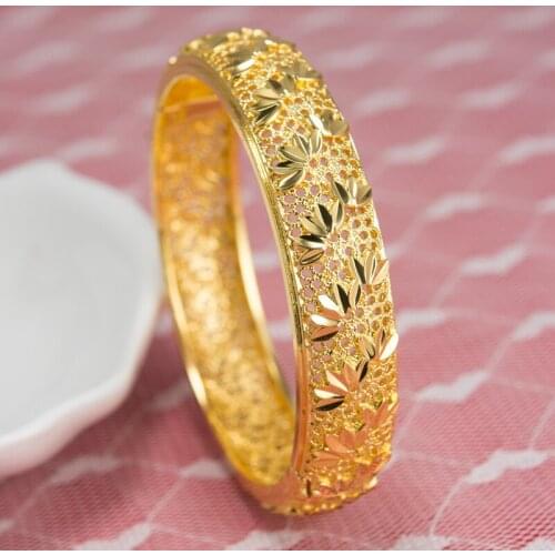Annayoyo 6CM Gold Color Dubai Bangles for Women Ethiopian Bracelets Middle East Wedding Jewelry African Gifts