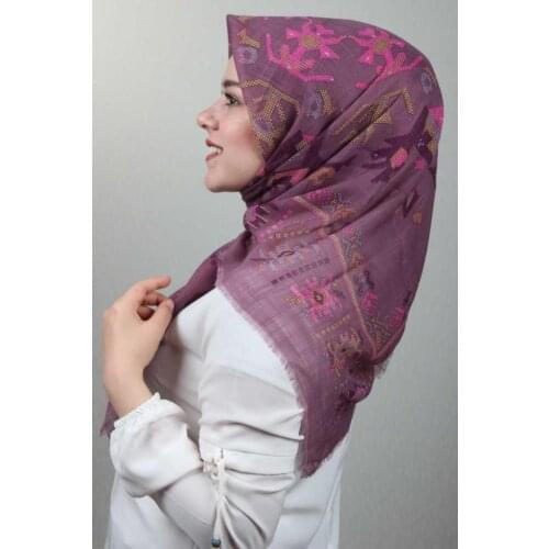 BAYSEM PATTERNED LINEN FLAMLI SCARF-KANEVİÇE DESEN-05 - RENK-12