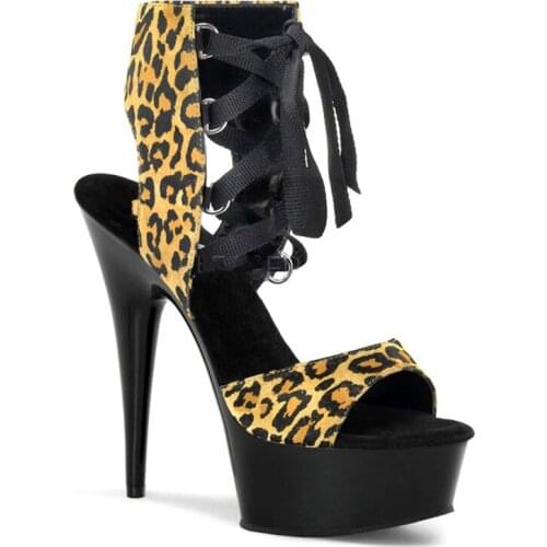 Platfrom Sandals Boots Women Summer Shoes 15cm High Heels Leopard Lace Up Fashion Shoes Peep Toe Nightclub Sexy Party Pumps