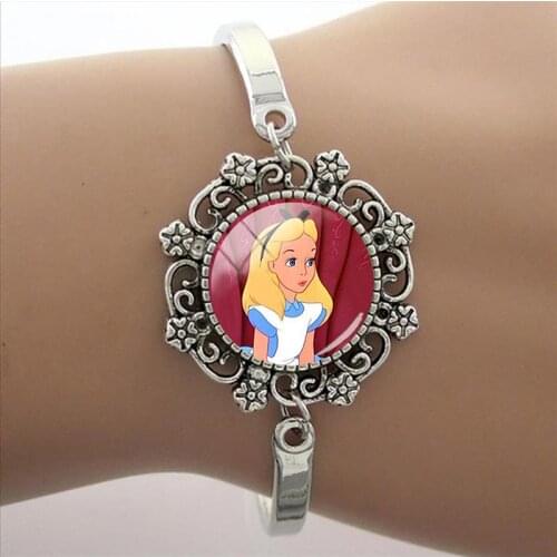 Disney Alice In Wonderland Dome Bracelet Charm Bracelet Art Photo Glass Ladies Gift Fashion High Quality Lace Bracelet