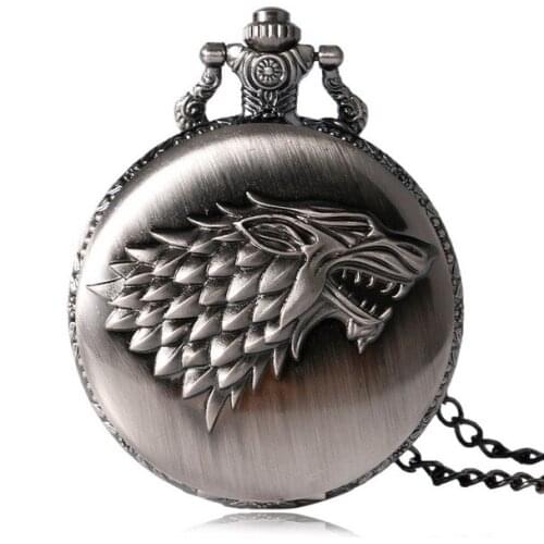 Bronze Gray Winter is coming Winterfell House Starks Family emblem Wolf Quartz Pocket Watch Analog Pendant Mens Womens Watches