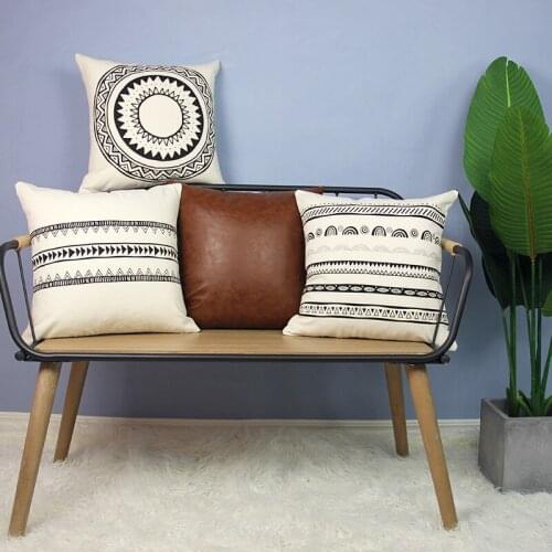 Black White Cotton Canvas Pieced PU Cushion Cover Geometric Pillow Cover Home Decorative PillowCase PillowSham 45x45cm/30x50cm