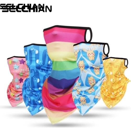 Child cartoon Triangle Bandana Half Face Scarves Hanging Ear Tube Scarf Ice Silk Neck Gaiter Anti-UV Sun Cover Headband Kids