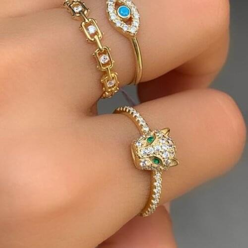 Unique Design Panther Rings For Women Gold Filled Creative Ring Cubic Zirconia Leopard Animal Rings Party Punk Fashion Jewelry