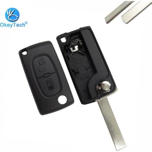 OkeyTech for Citroen C2 C3 C4 C5 C6 Key Shell 2 Button Flip Folding Remote Car Key Case Fob with Battery Holder VA2/HU83 Blade