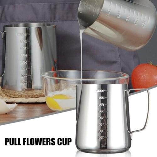 Milk Frothing Pitcher Stainless Steel Milk Frother Cup Measurements on Side for Latte Art Espresso Machines Cappuccino RE
