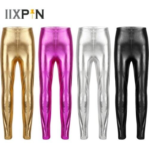 IIXPIN Girls Metallic Color Pants Shiny Stretch Leggings Skinny Pants Leggings Ballet Costumes Kids Ballet Dance Competitions