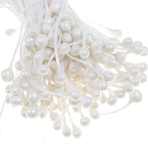 SZ Hot 170Pcs Pearl Double-Tipped Stamens for Flower Making - White