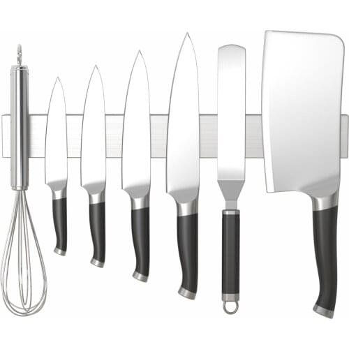 BVZ Adhesive Stainless Steel Magnetic Knife Holder for Wall,Knife Block for Fridge,No Drill Magnetic Knife Strip Bar, Silver