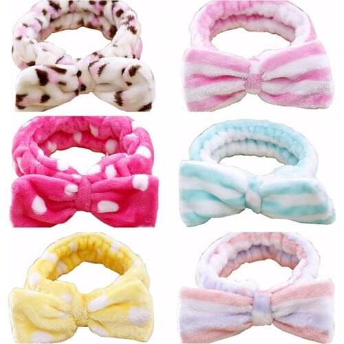 Fashion 2020 Women Girls Fleece Soft Bow Wash Face Turban Makeup Elastic Hair Bands Headband Coral Fleece Hair Accessories
