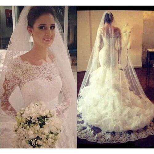 Vestido De Noiva 2020 Muslim Lace Long Sleeve Mermaid Wedding Dress Vintage Appliques Tulle Ruffles Wedding Gowns bridal dress