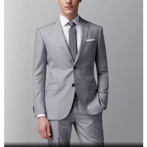 Grey Notch Lapel Mens Slim Fit Formal Suits Men Custom Made 2 Pieces Wedding Tuxedos Suits Jacket And Pants Terno Masculino