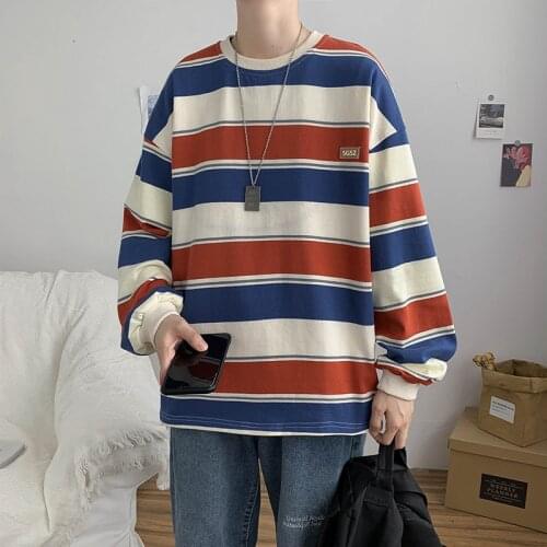 2021 Mens High Collar Pullover Striped Printing Coats Bottomed Long Sleeve Hoodies Cotton Streetwear Casual Sweatshirts M-2XL