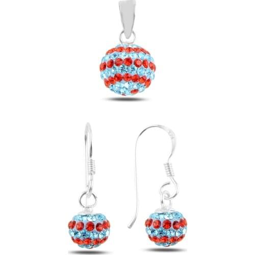 Silver 925 Sterling Ball Crystal Cubic Zirconia Set