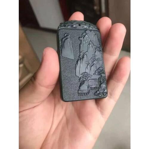 Natural hetian jade A HandCarved black green jade landscape jadeite jade pendant jade necklace jewelry men necklaces women gift