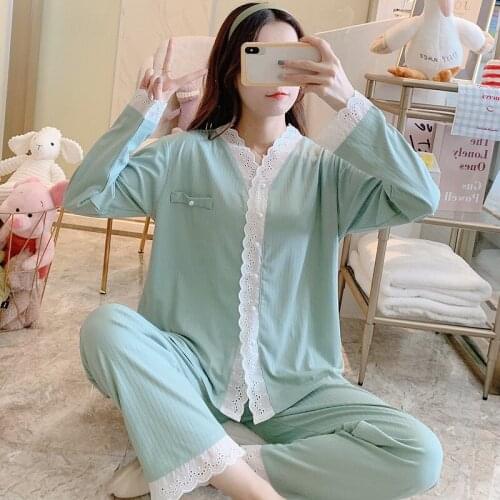 New Maternity Pyjama Tops+Pant Pregnancy Clothes Long Sleeve Nursing Nightie Maternity Breastfeeding Sleepwear Hot Nightwear