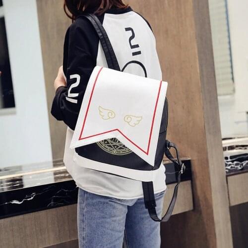 New Japanese Style Cute Backpack Embroidery Wings Sakura Magic Department Pu Shoulder Bag Cartoon Backpack Student School Bag
