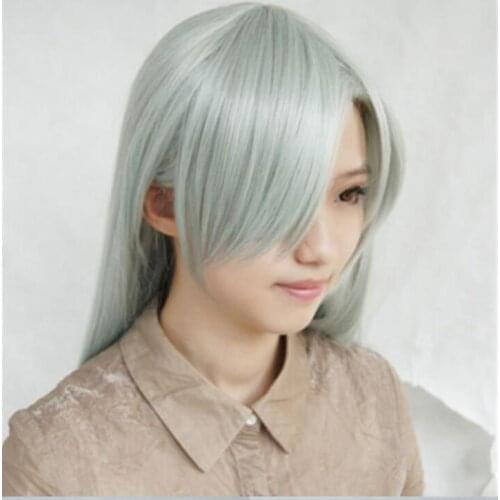 Anime The Seven Deadly Sins Elizabeth Liones Cosplay Wig Long Light Gray Green Heat Resistant Synthetic Hair Wigs + Wig Cap
