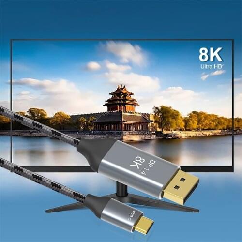 Braided USB C Type-C to DP1.4 1.2 Displayport Adapter 8K@60HZ Connect Cable 2M 3M for Super High Resolution 7680*4320 Display