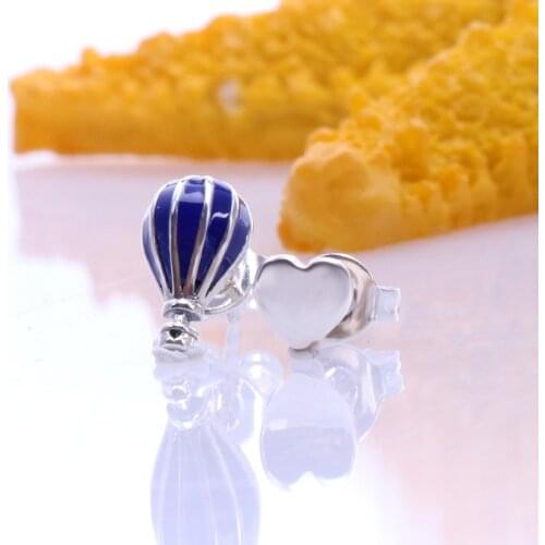 925 Sterling Silver Pan Earring Air Balloon & Heart Silver Stud Earrings For Women Wedding Gift Fashion Jewelry