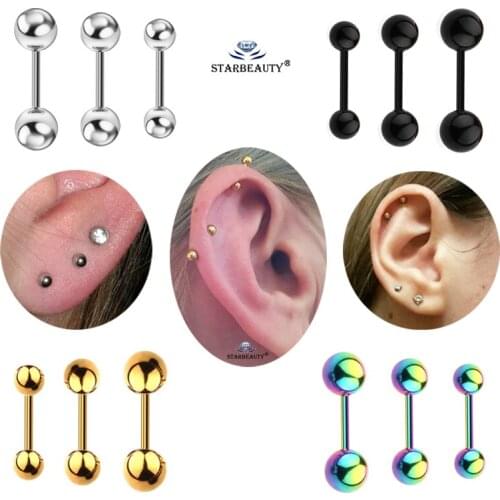 3 pcs/lot 3/4/5mm Black Gold Barbell Earring Ear Nail Bone Piercing Tragus Labret Helix Piercing Body Jewelry Pircing