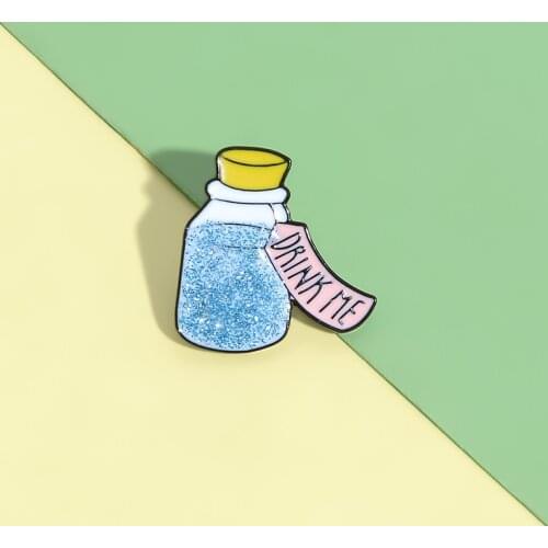 Blue Shiny Drink Bottle Metal Enamel Brooch Cute Fashion Glass Bottle Badge Simple Trendy Clothing Backpack Jewelry Gift