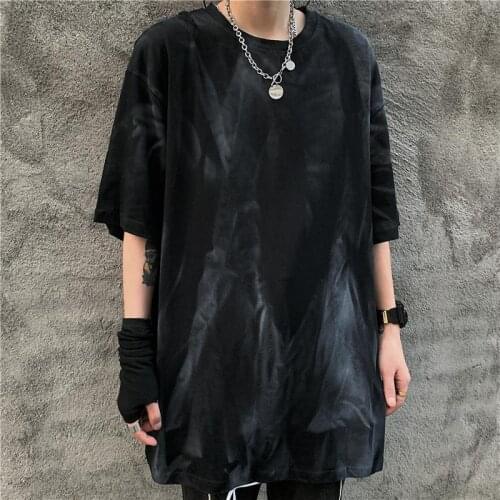 Dark street T-shirt hip hop tie dye loose t-shirt mens Retro cotton short sleeve half sleeve T-shirt