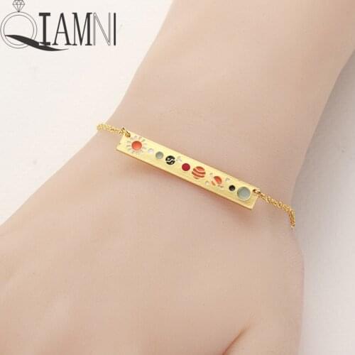 QIAMNI Unique Galaxy Solar System Chain Bracelet Bangle for Women Balance Bar Bracelet Luminous Jewelry Birthday Gift Pulsera