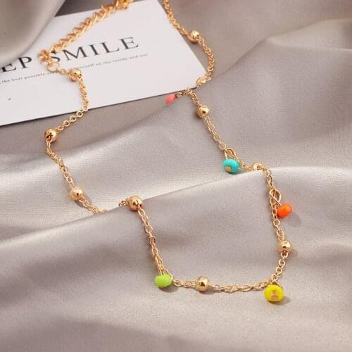 Candy Color Beads Gold Beads Choker Necklace for Women Girl Fashion Minimalist Chokers Jewelry Colar Collares Girl Gift