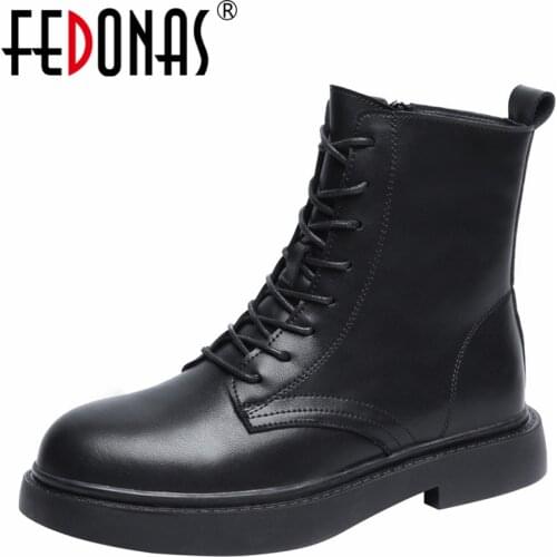 FEDONAS Low Heels Casual Comfortable Women Ankle Boots Concise Classic Cross-Tied Genuine Leather Autumn Winter New Shoes Woman