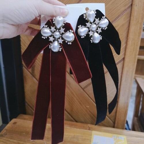 Korean Version Womans Collar Flower Bow Ties College Style Shirt Accessories Retro Handmade Jewelry Cross Velvet Streamer Bowtie